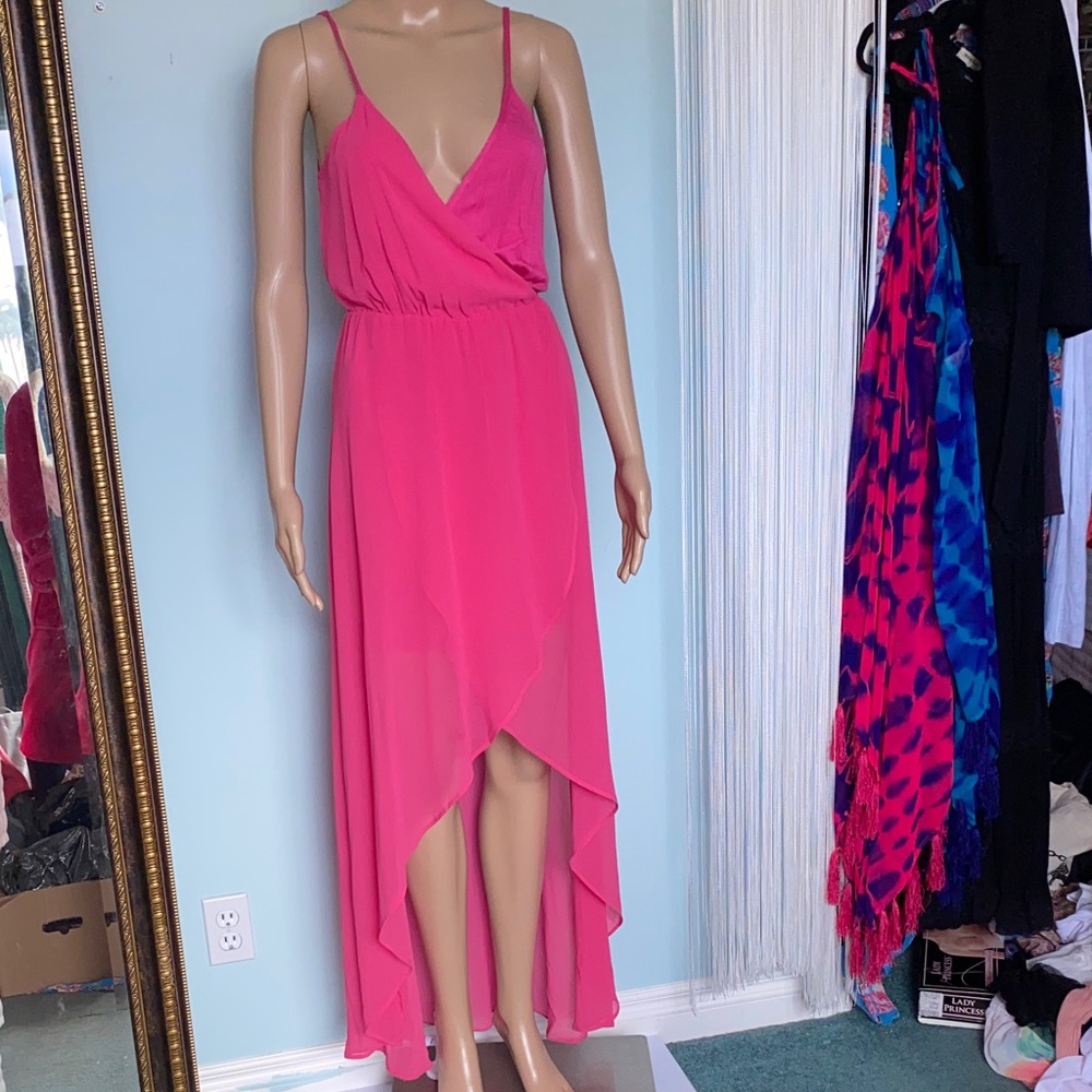 Women’s Pink High-Low Spaghetti Strap Dress